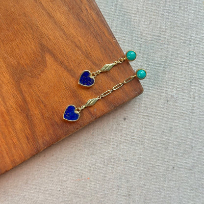 Turquoise And Lapis Heart Gold-plated Earring