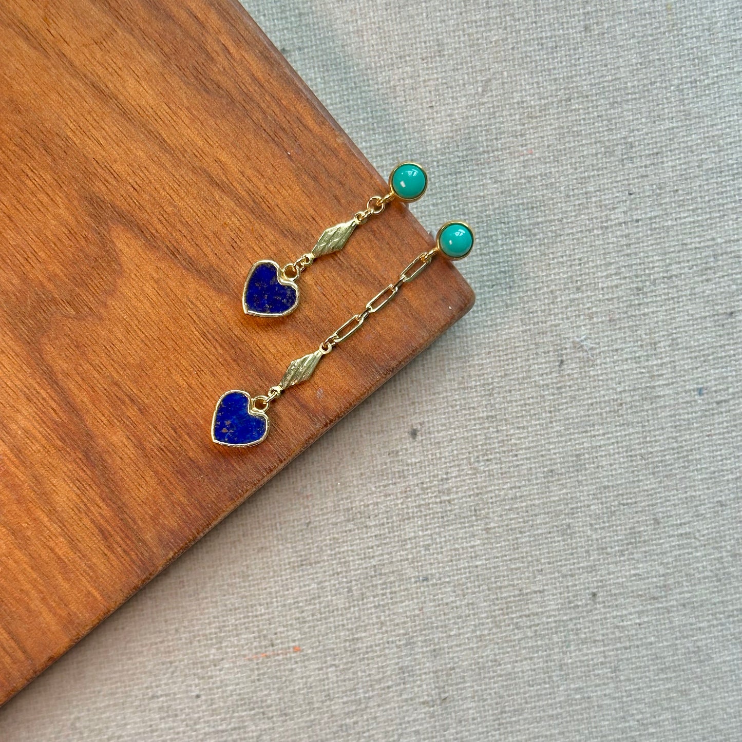 Turquoise And Lapis Heart Gold-plated Earring