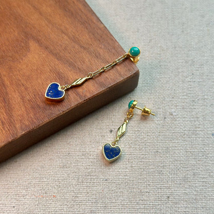 Turquoise And Lapis Heart Gold-plated Earring