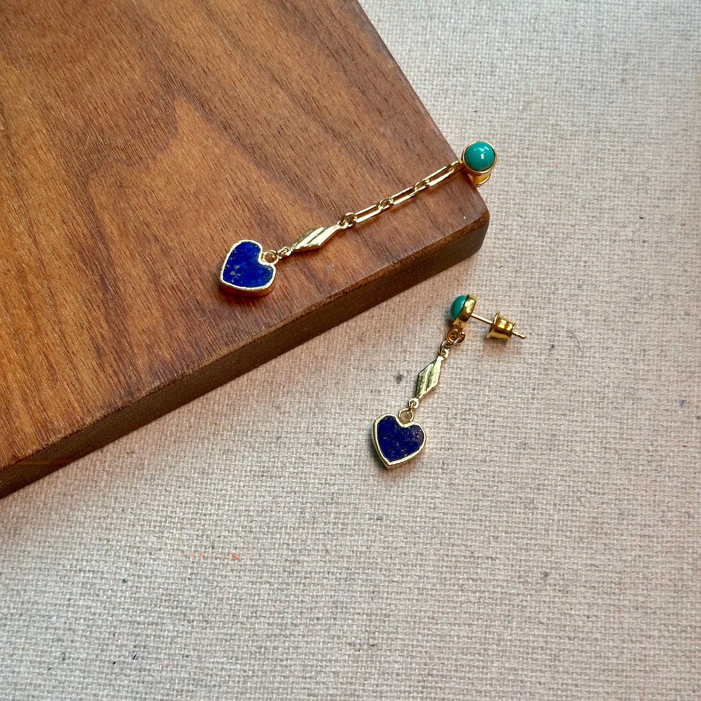 Turquoise And Lapis Heart Gold-plated Earring