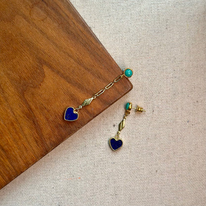 Turquoise And Lapis Heart Gold-plated Earring