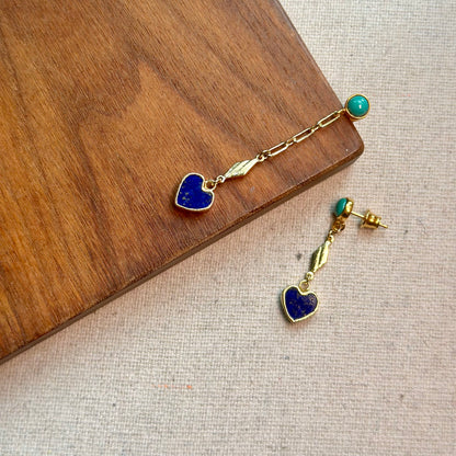 Turquoise And Lapis Heart Gold-plated Earring