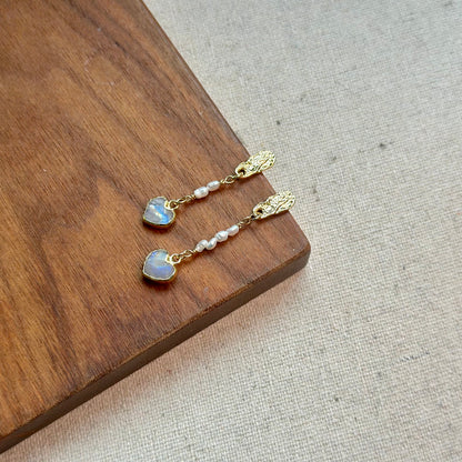 Moonstone Heart And Freshwater Pearl Gold-plated Earring