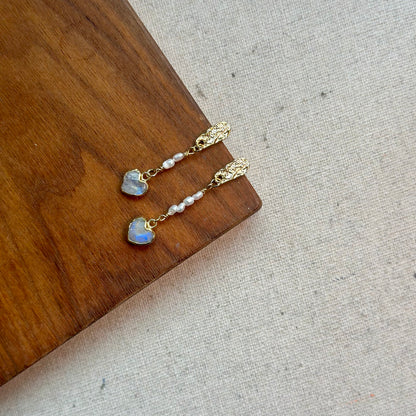 Moonstone Heart And Freshwater Pearl Gold-plated Earring