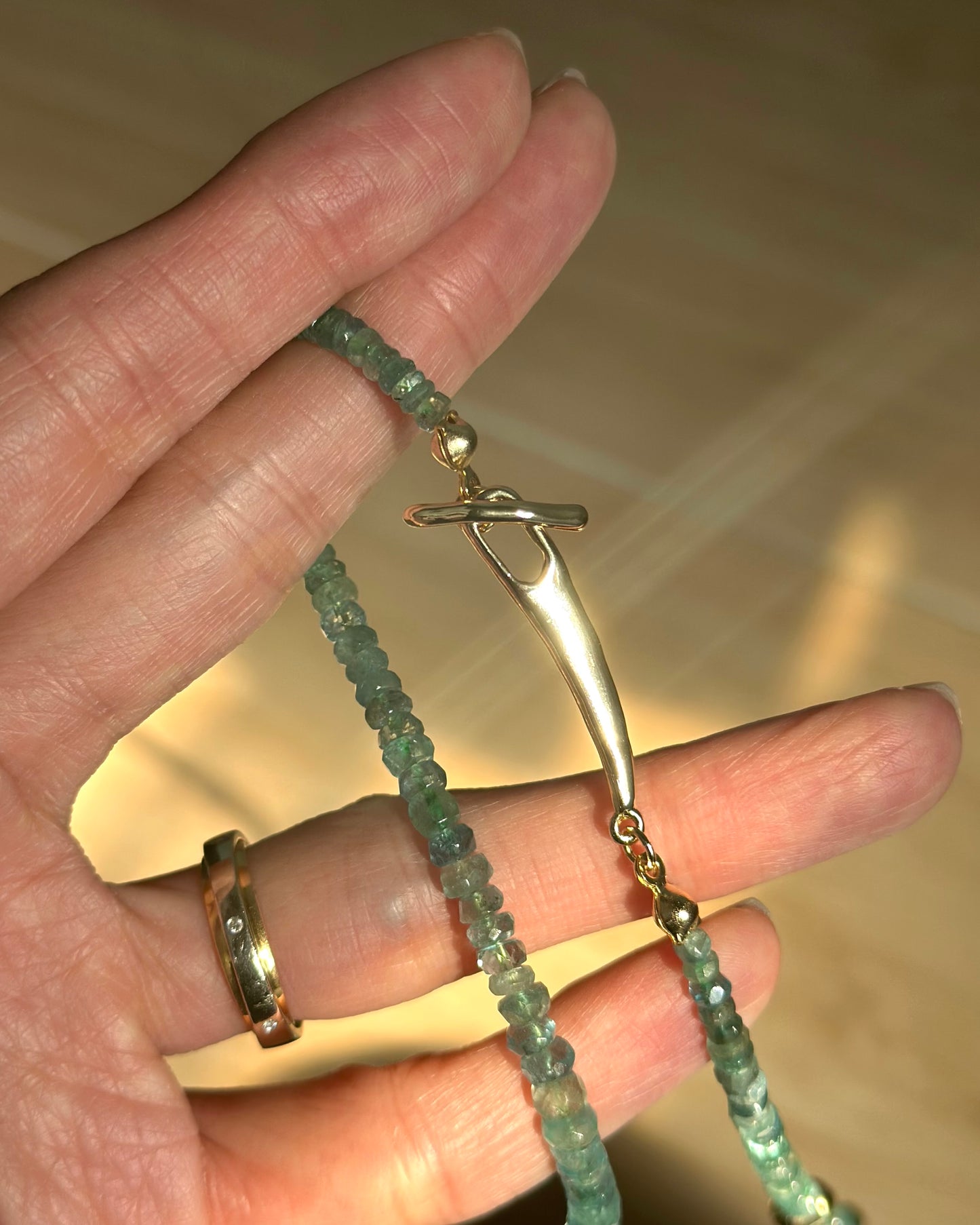 Emerald Beaded Hoop Toggle Necklace