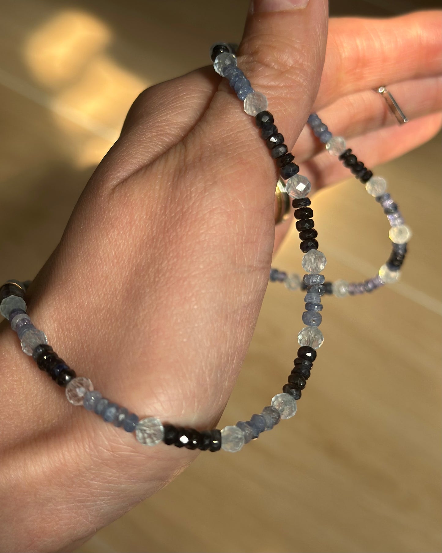 Sapphire Mixed Aquamarine And Lapis Beaded Necklace