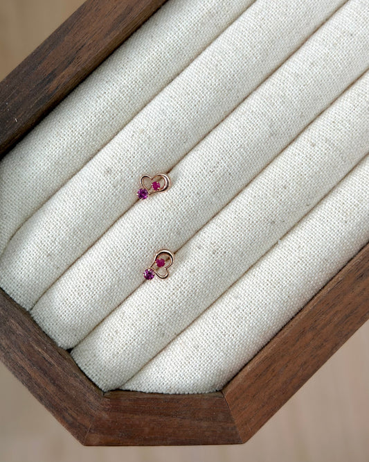 10K Solid Gold Ruby & Garnet Heart Ear Stud