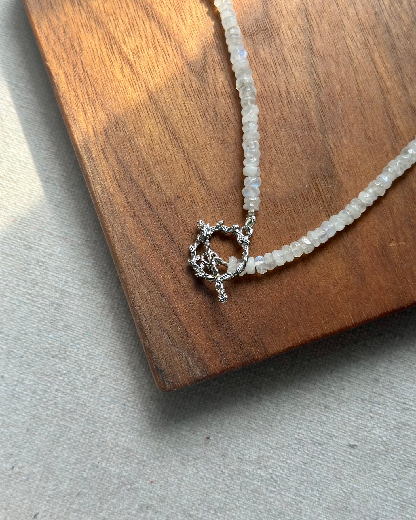 Moonstone Beaded Hoop Toggle Necklace