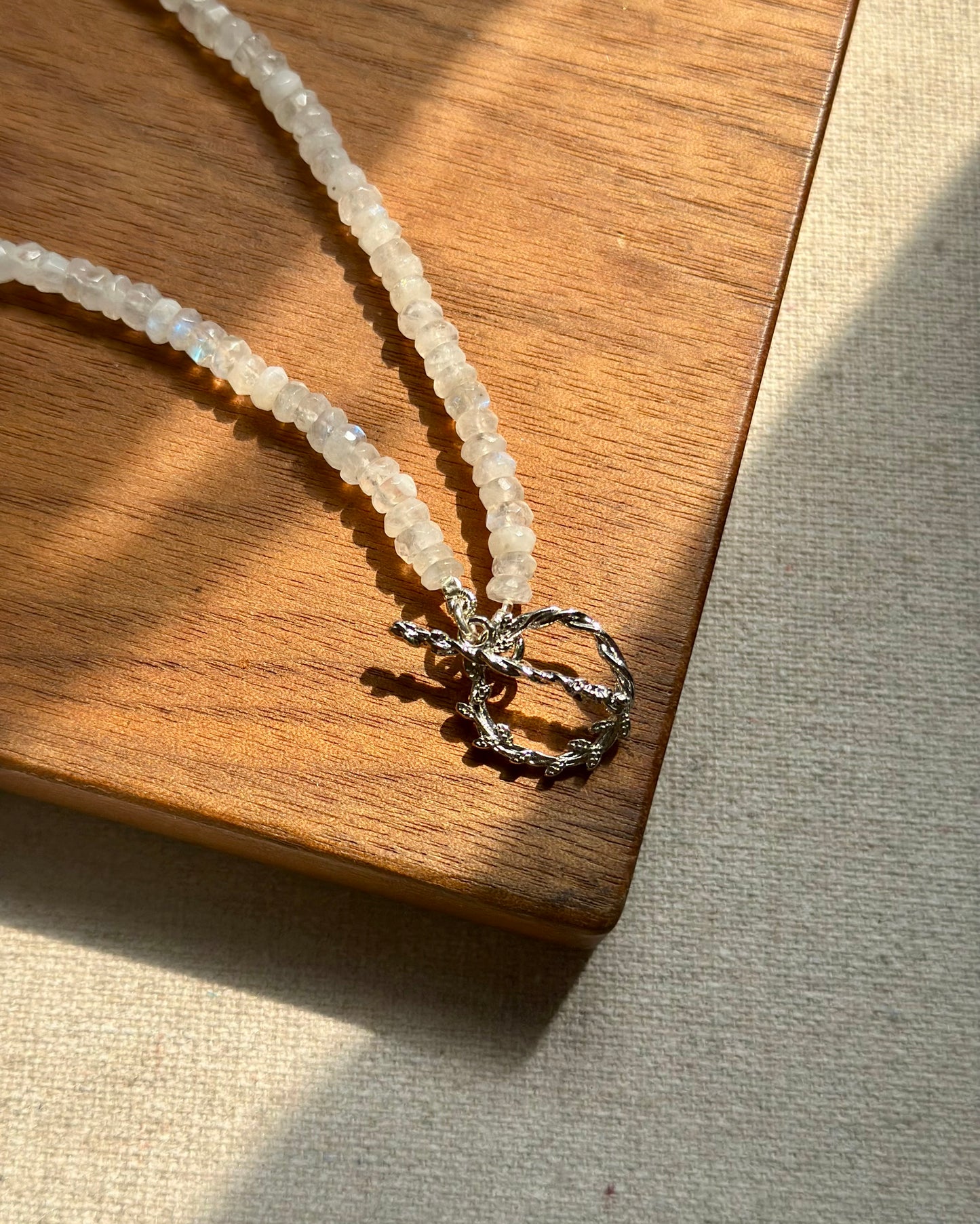 Moonstone Beaded Hoop Toggle Necklace