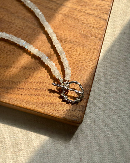 Moonstone Beaded Hoop Toggle Necklace