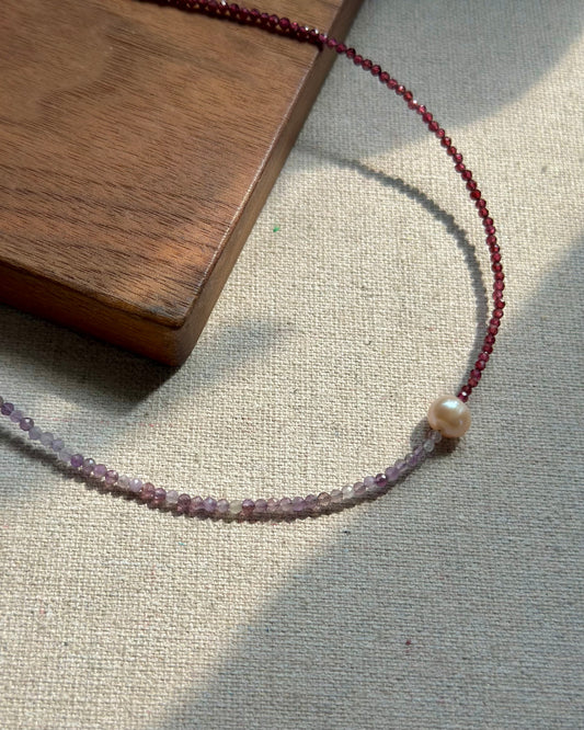 Garnet Mixed Amethyst And Freshwater Pearl Beaded Necklace