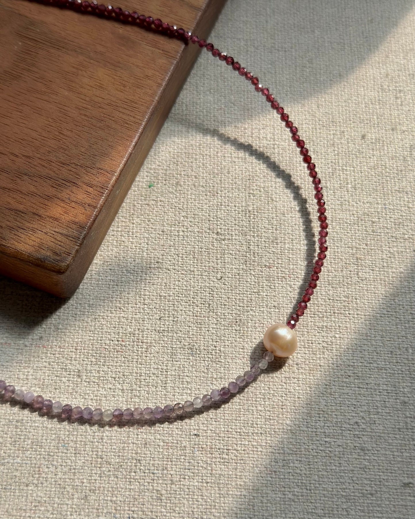 Garnet Mixed Amethyst And Freshwater Pearl Beaded Necklace