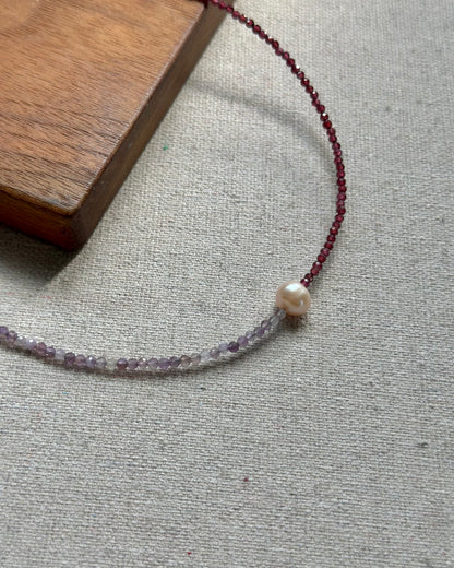 Garnet Mixed Amethyst And Freshwater Pearl Beaded Necklace