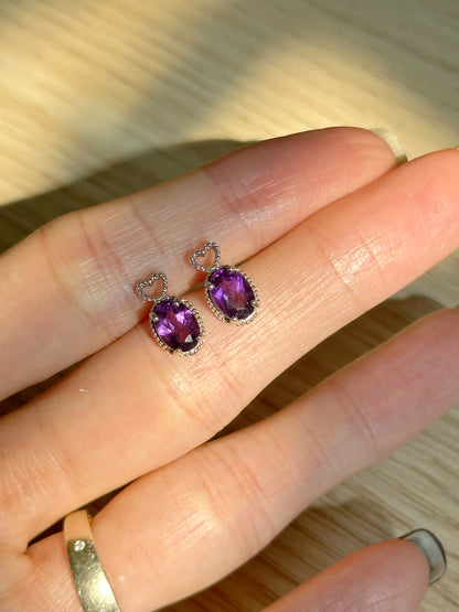 Amethyst Heart Sterling Silver Ear Stud