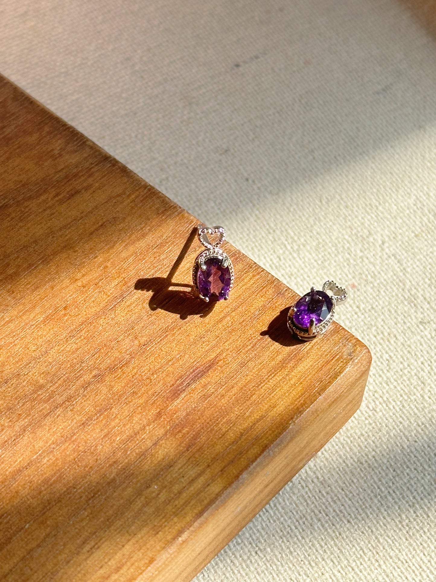 Amethyst Heart Sterling Silver Ear Stud