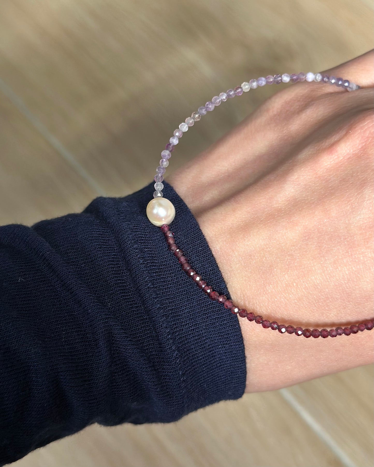 Garnet Mixed Amethyst And Freshwater Pearl Beaded Necklace