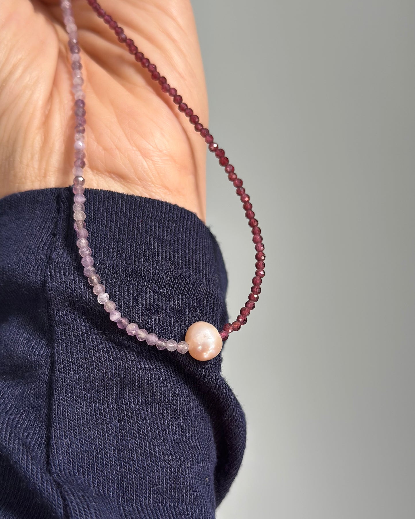 Garnet Mixed Amethyst And Freshwater Pearl Beaded Necklace