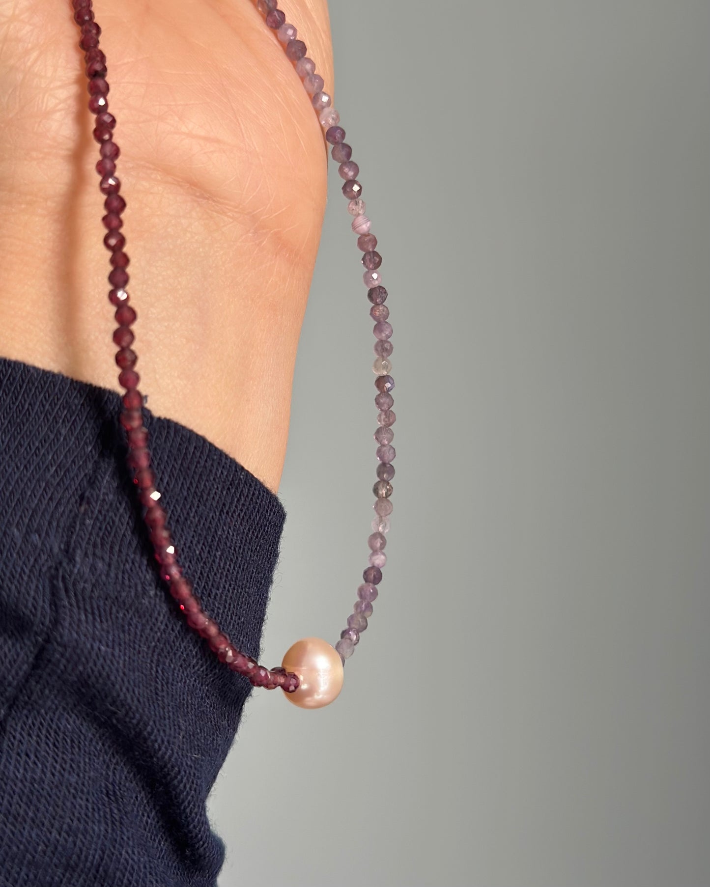 Garnet Mixed Amethyst And Freshwater Pearl Beaded Necklace