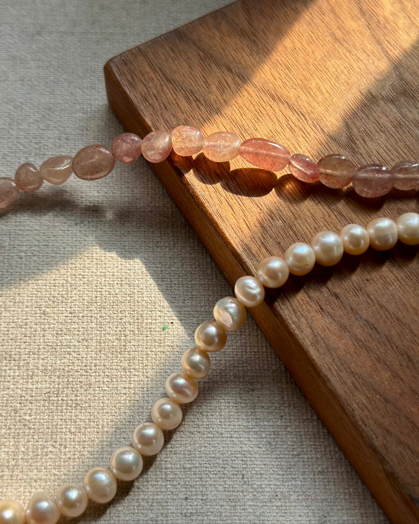 Strawberry Quartz And Freshwater Pearl Beaded Necklace