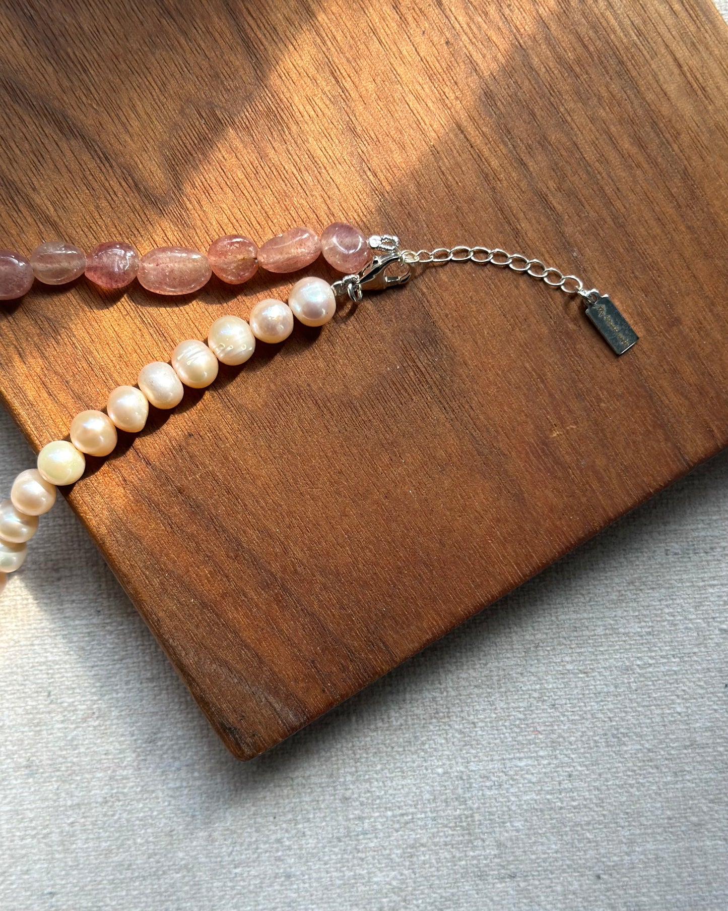 Strawberry Quartz And Freshwater Pearl Beaded Necklace