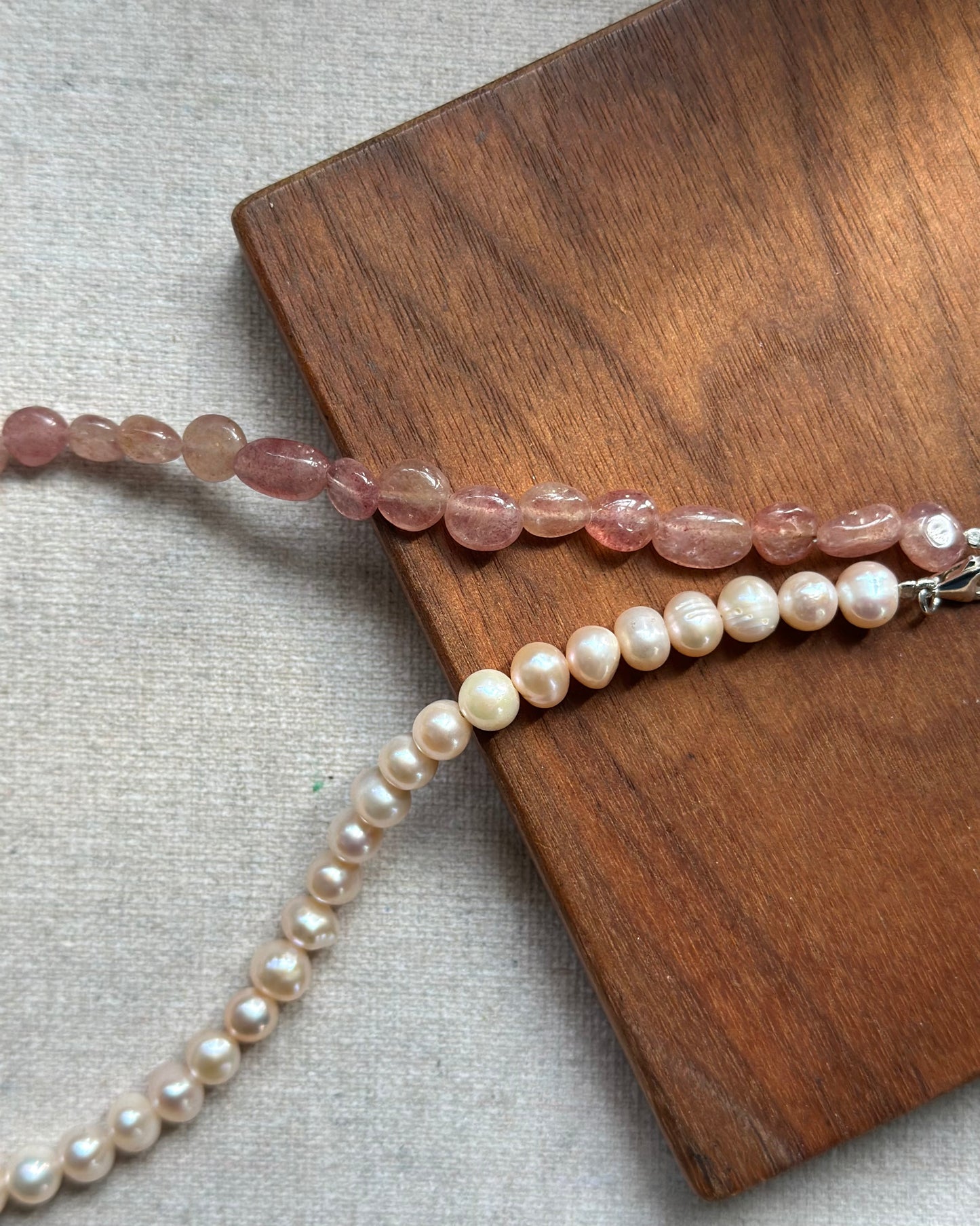 Strawberry Quartz And Freshwater Pearl Beaded Necklace