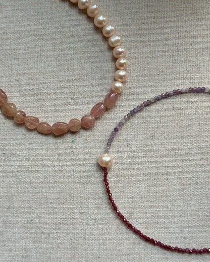 Garnet Mixed Amethyst And Freshwater Pearl Beaded Necklace