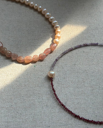Garnet Mixed Amethyst And Freshwater Pearl Beaded Necklace