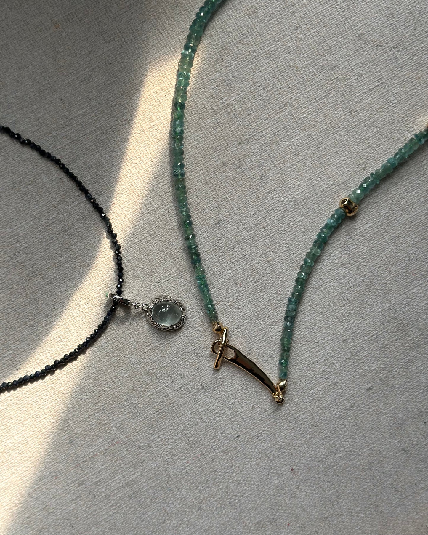 Emerald Beaded Hoop Toggle Necklace