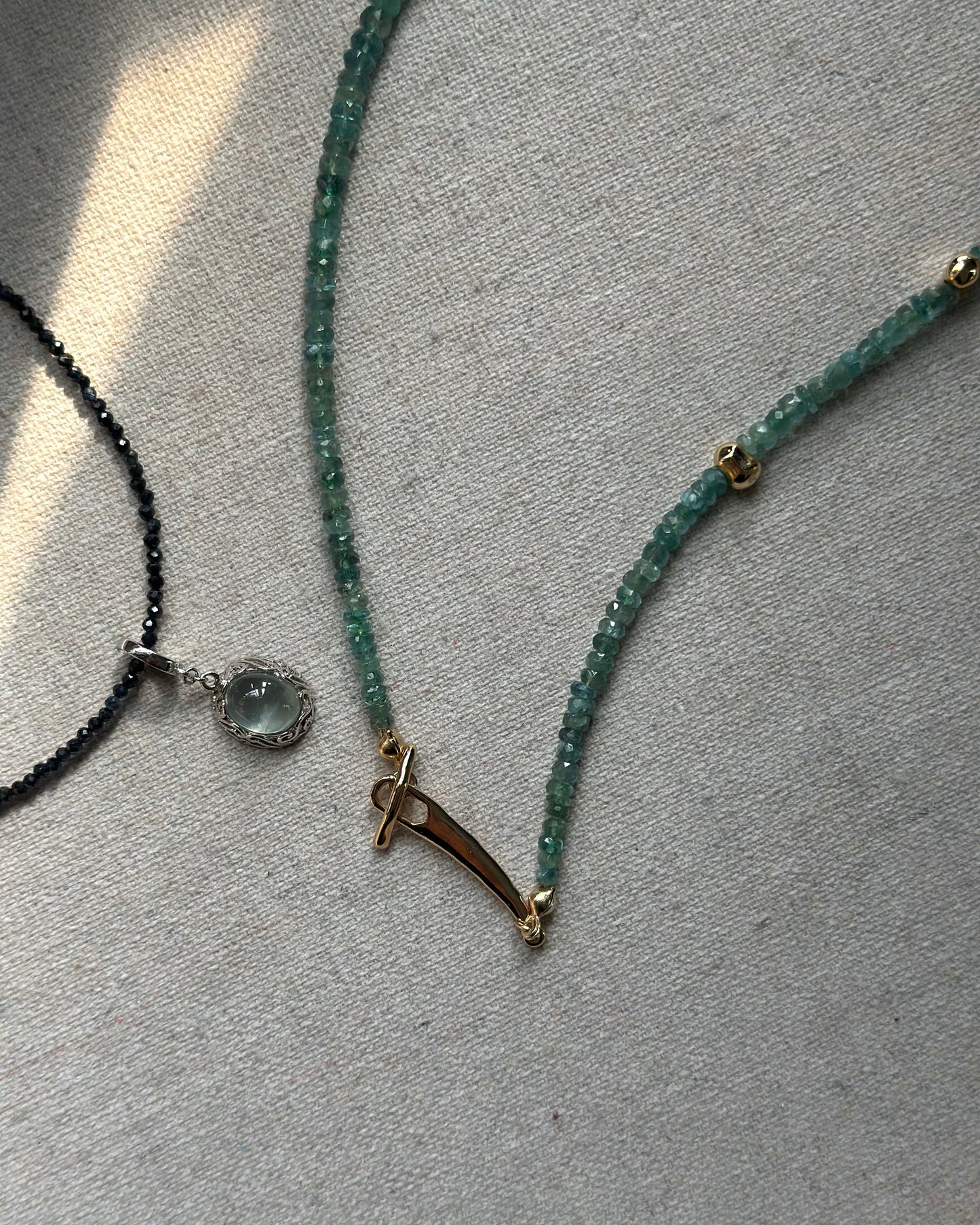 Emerald Beaded Hoop Toggle Necklace