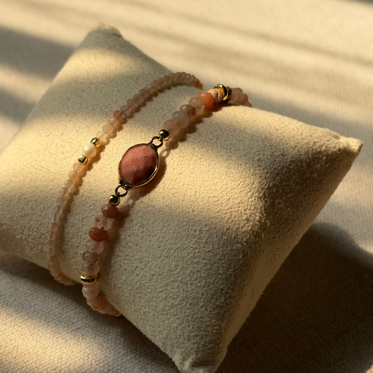 Sunstone Beaded Adjustable Gold-plated Bracelet