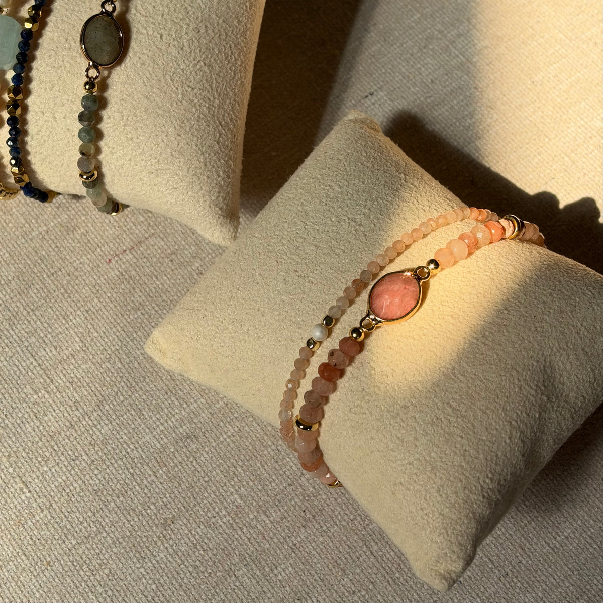 Sunstone Beaded Adjustable Gold-plated Bracelet
