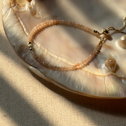 Sunstone And Freshwater Pearl  Beaded Adjustable Gold-plated Bracelet