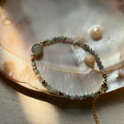 Aquamarine And Labradorite Beaded Adjustable Gold-plated Bracelet