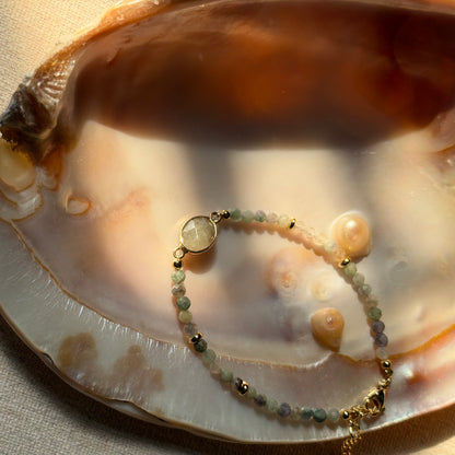Aquamarine And Labradorite Beaded Adjustable Gold-plated Bracelet