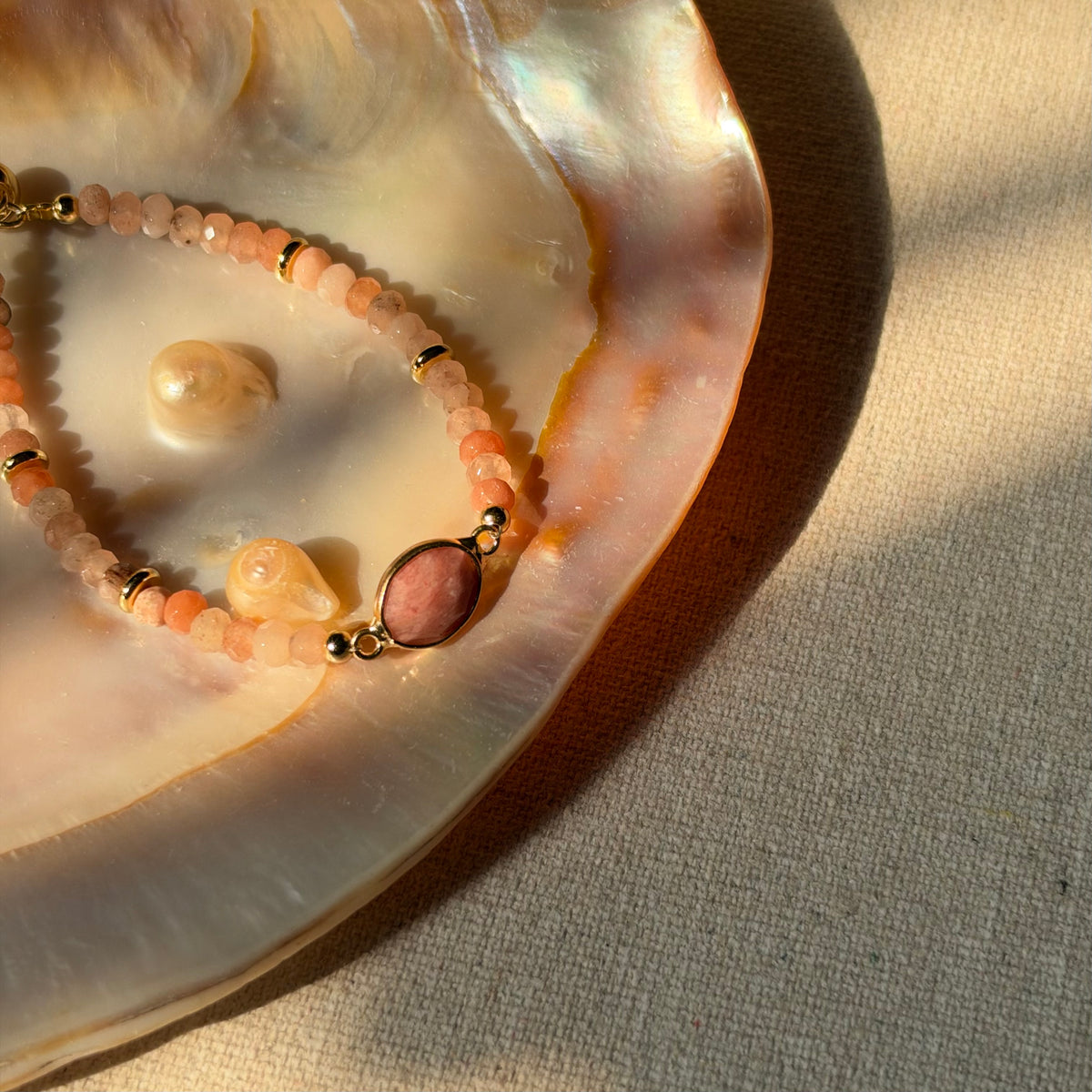 Sunstone Beaded Adjustable Gold-plated Bracelet