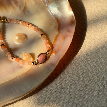 Sunstone Beaded Adjustable Gold-plated Bracelet
