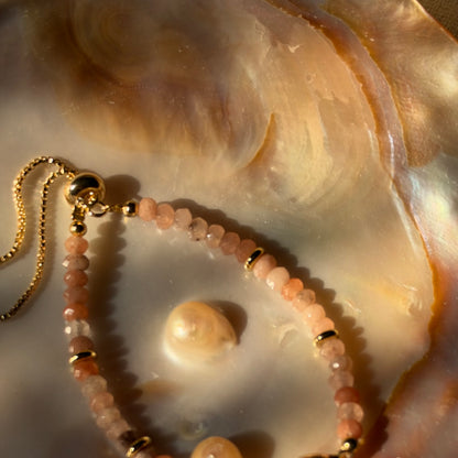 Sunstone Beaded Adjustable Gold-plated Bracelet
