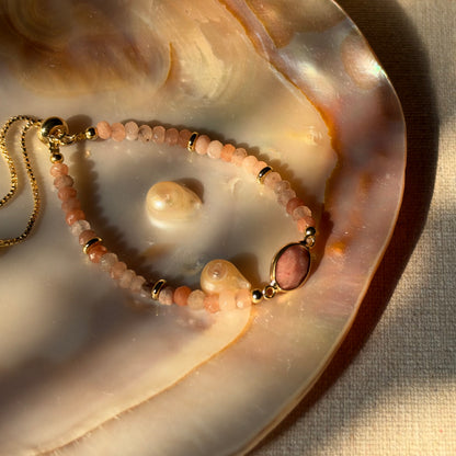 Sunstone Beaded Adjustable Gold-plated Bracelet