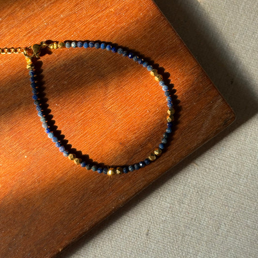 Lapis Beaded Adjustable Gold-plated Bracelet