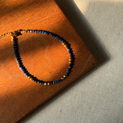 Lapis Beaded Adjustable Gold-plated Bracelet