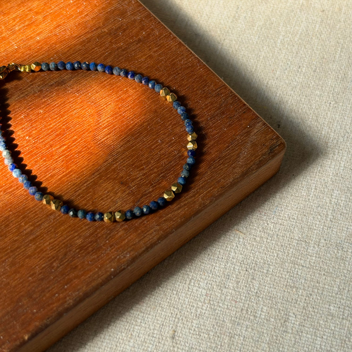 Lapis Beaded Adjustable Gold-plated Bracelet