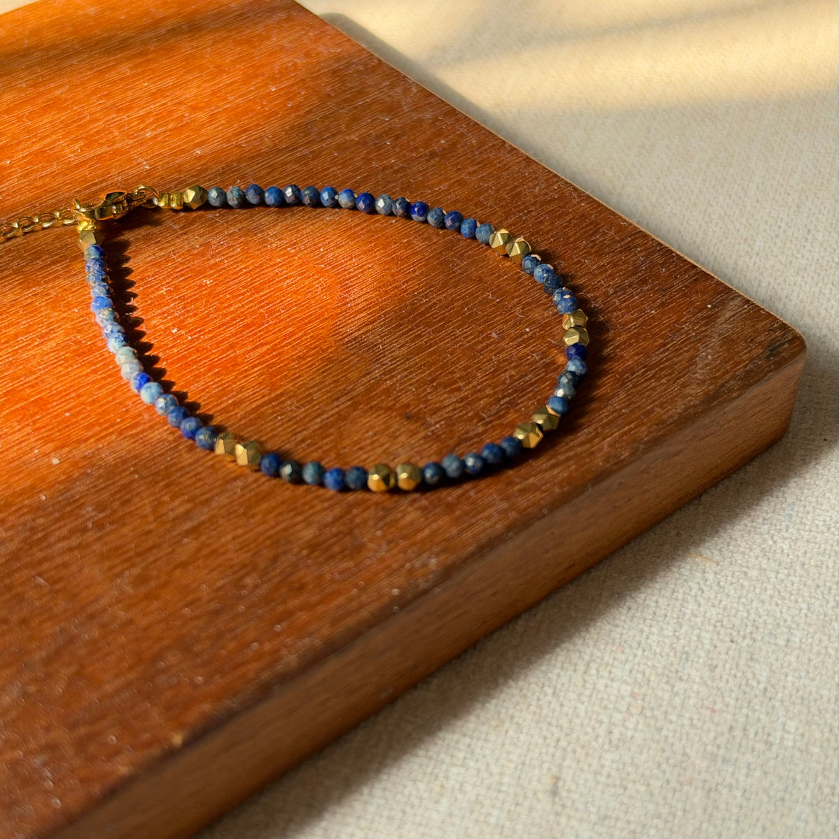 Lapis Beaded Adjustable Gold-plated Bracelet