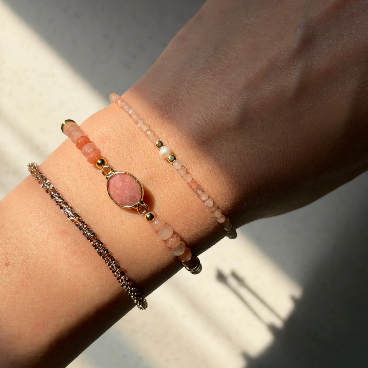 Sunstone Beaded Adjustable Gold-plated Bracelet