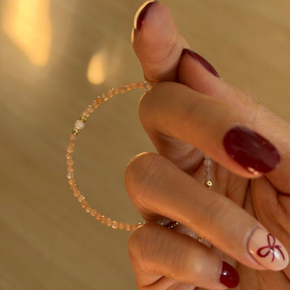 Sunstone And Freshwater Pearl  Beaded Adjustable Gold-plated Bracelet