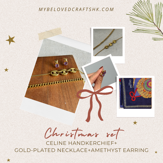 CHRISTMAS SET (3 ITEMS) CELINE PARIS Handkerchief & Amethyst Set
