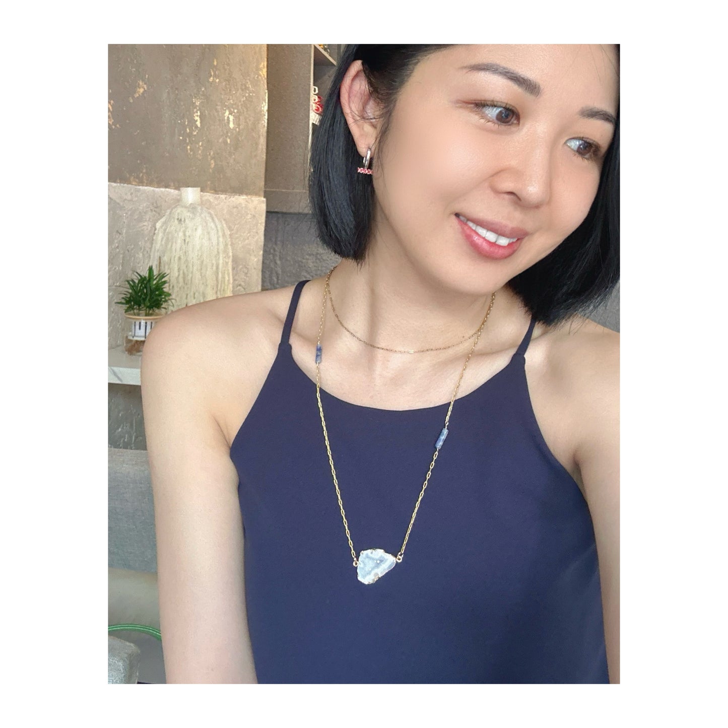White Agate And Sodalite Gold-plated Long Necklace