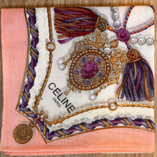 CELINE PARIS Vintage Pink Pearl Printed Handkerchief