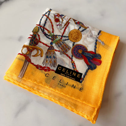 CELINE PARIS Vintage Yellow Horse Printed Handkerchief