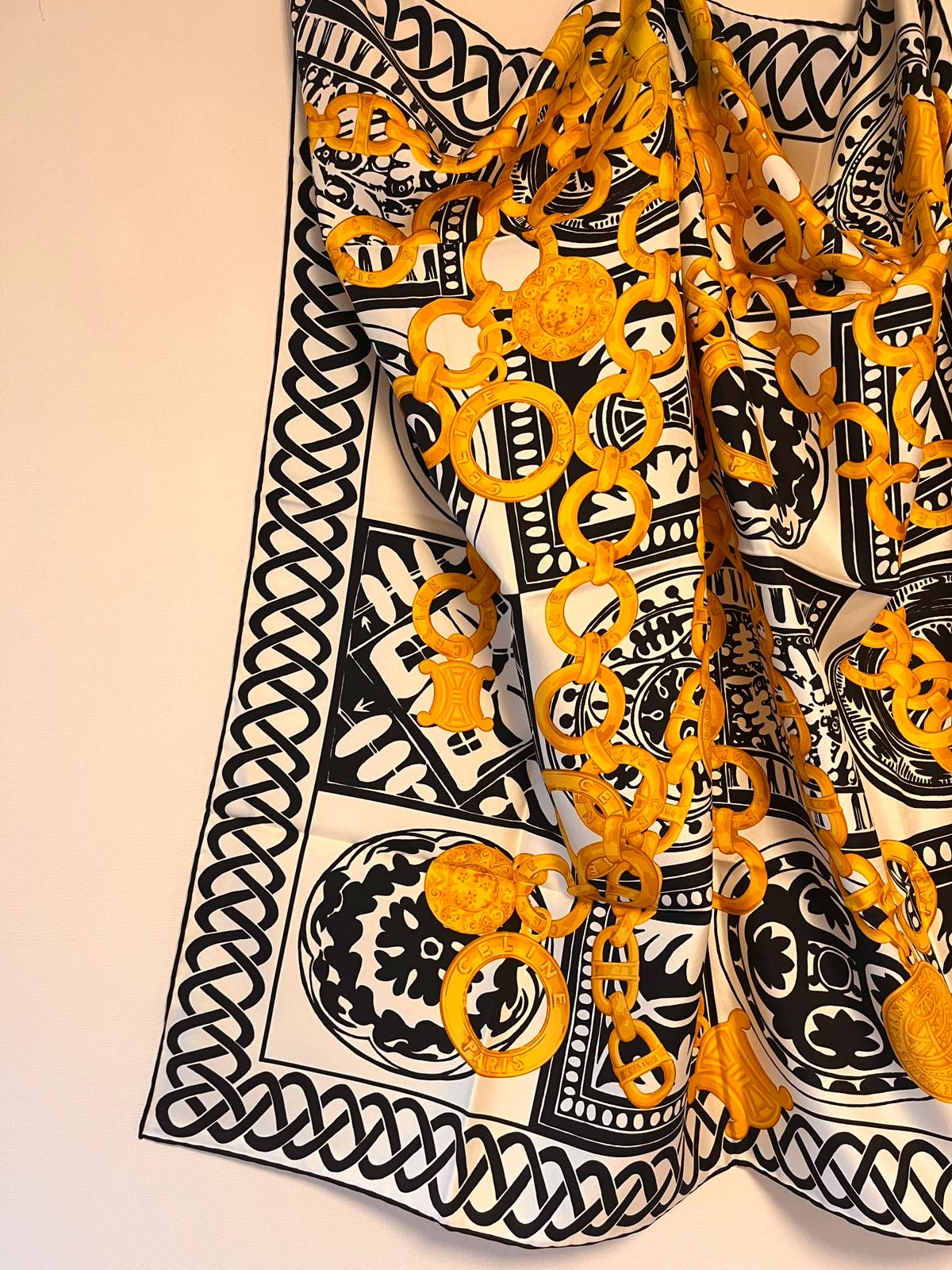 CELINE PARIS Vintage Coins And Chains Printed Scarf