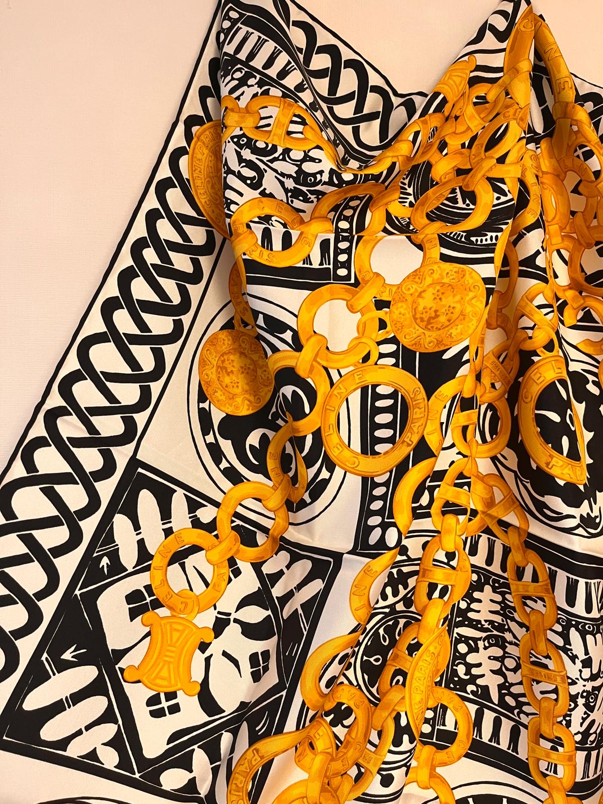 CELINE PARIS Vintage Coins And Chains Printed Scarf